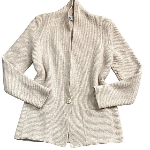 Adele Joyce Sweaters - VTG Adele Joyce M Lambswool Angora Nylon Cardigan Sweater Beige 138N
